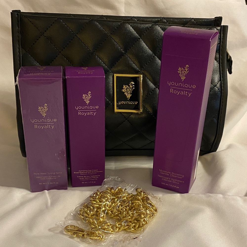 Younique Royalty Skincare Set with Black Bag and Gold Chain